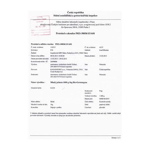 Fiatal árpapor biotermék Németországból, súlya 0,5 kg