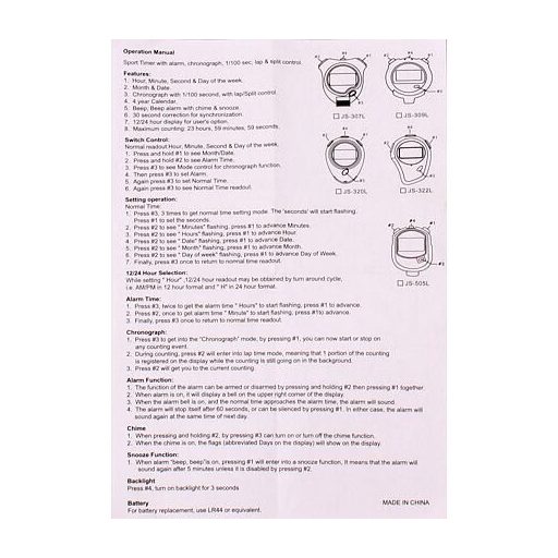 JS-322 Világító stopperóra 2 köridővel, csomagolás 1 db