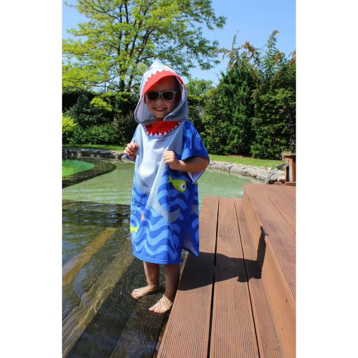 Shark poncho towel for kids packaging 1 pc
