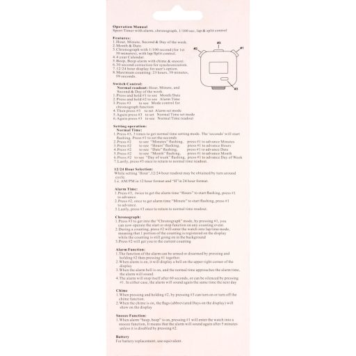JS-306A stopwatch with 2 lap times packaging 1 pc