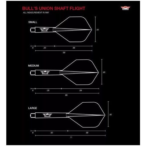 Darts toll és szár egyben Bull's Union sárga, No2 toll és rövid szár