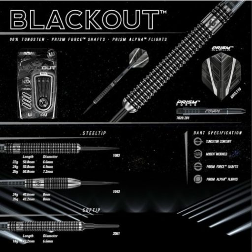 Winmau steel BLACK OUT Dart szett 90% wolfram 23 g