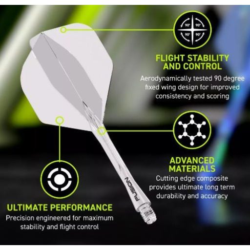 Darts toll és szár egyben Winmau Fusion átlátszó, No2 toll és hosszú szár