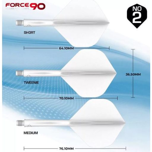 Darts toll és szár egyben Mission Force 90 fehér, standard No2 toll és rövid szár